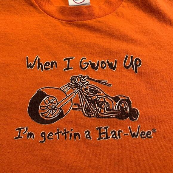 HARLEY DAVIDSON Kid’s “When I Gwow Up I’m Getting A Har-Wee” Tee / Size: S 6/8 - Picture 2 of 5